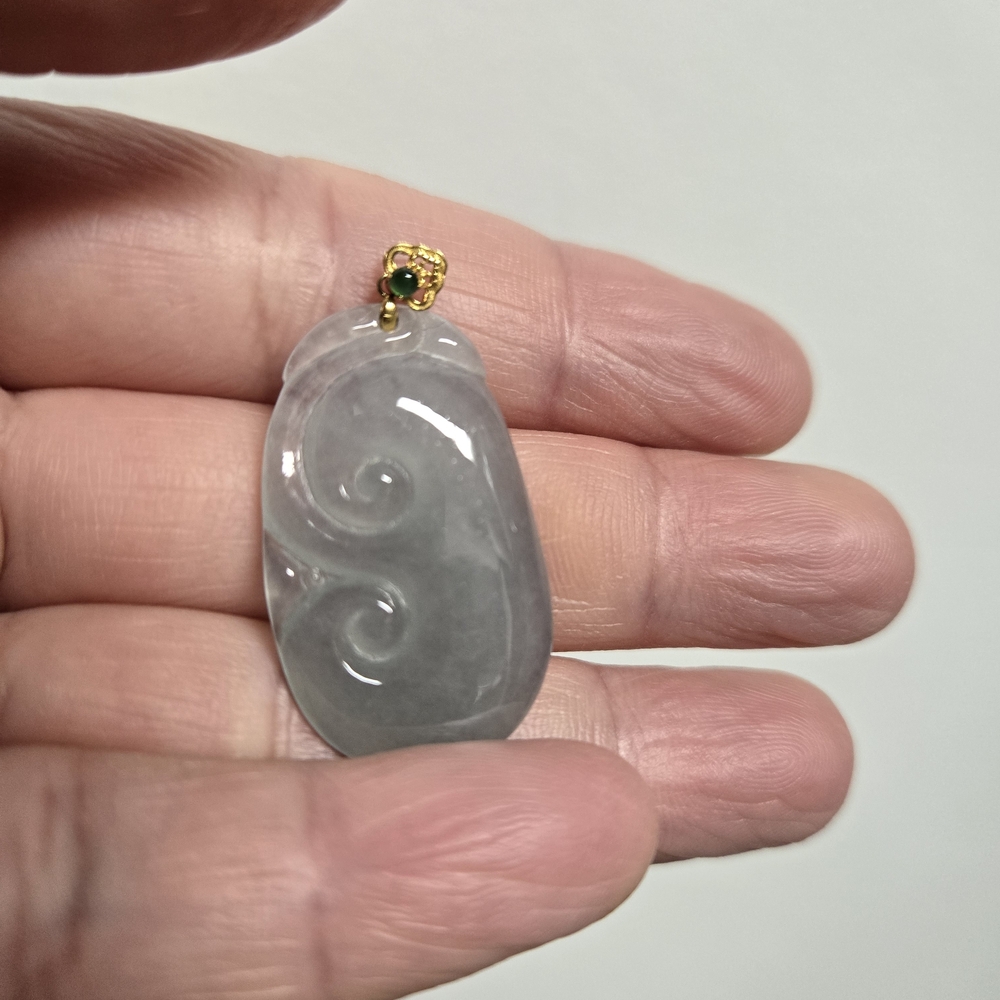 Elegant Blue Jade Ruyi 18K Gold Pendant